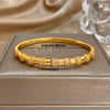 Elegant Diamond-encrusted Bone Bamboo Joint Shape Cuff Bracelet For Women Classic Plated Gold Shiny Temperament Jewelry Set - Image 7