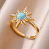 Blue Colorful Zircon Rings For Women Stainless Steel Gold Plated Flower Butterfly Ring Party Shiny Jewelry - Image 6