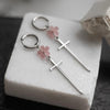 Punk Black Sakura Blade Earrings Gothic Cherry Blossom Sword Pendant Small Hoop Earrings Japanese Jewelry - Image 7