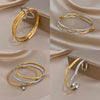 Minimalist Two Tone Multi Layer Bangle Stainless Steel Gold Color Wrist Band Hammered Open Cuff Bracelet For Women Jewelry - Image 1