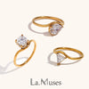 La. Muses Sparkling Water Drop Shaped Cubic Zirconia Stainless Steel Women's Ring Gold Plated Jewelry Gift - Image 1