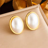 316L Stainless Steel Square Large Pearl Necklace Earrings Ring For Women Girl Party Gift Jewelry Set - Image 7