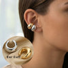 No Piercing Ear Cuff Set Silver-Gold Mixed Color Chunky Fluid Wave Clip On Earrings Stackable Jewelry Women - Image 1
