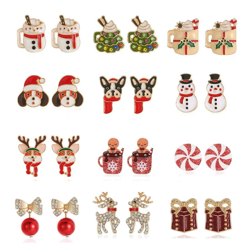 Christmas Earrings for Women Cute Cartoon Gingerbread Man Zircon Elk Snowflake Xmas Tree Pearl Earring Jewelry - Image 1