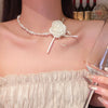 Romantic Niche Pink Sweet Flower Collarbone Chain Versatile Temperament Necklace Women's Pearl Fringe Collarbone Chain - Image 19