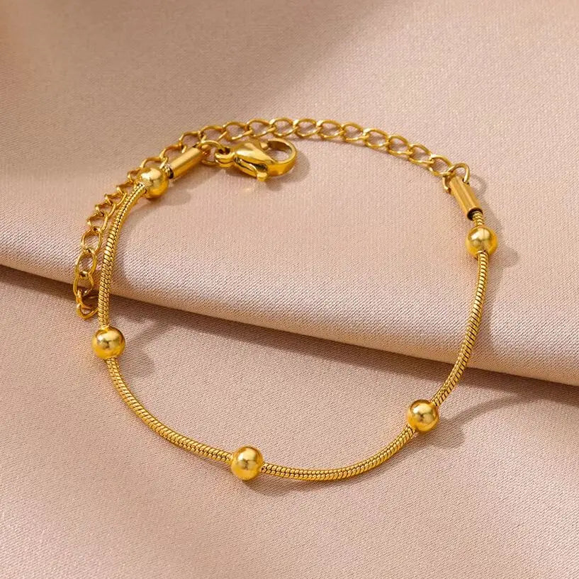 Stainless Steel Beaded Snake Chain Bracelet in Gold-Tone with 19 cm Length - Image 1