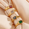 Thin Ring Band Texture Engraved Small Square Cubic Zirconia Stone Ring Black White Green Red Gemstone Ring - Image 15