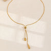 Adjustable Snake Chain Double Waterdrop Tassel Necklace 316L Stainless Steel Vintage Gold Minimalist Pull Long Collarbone - Image 3