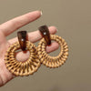 Vintage Brown Round Rattan Weave Earrings For Women Exaggerated Large Circle Geometric Earrings Jewelry Accessories - Image 1
