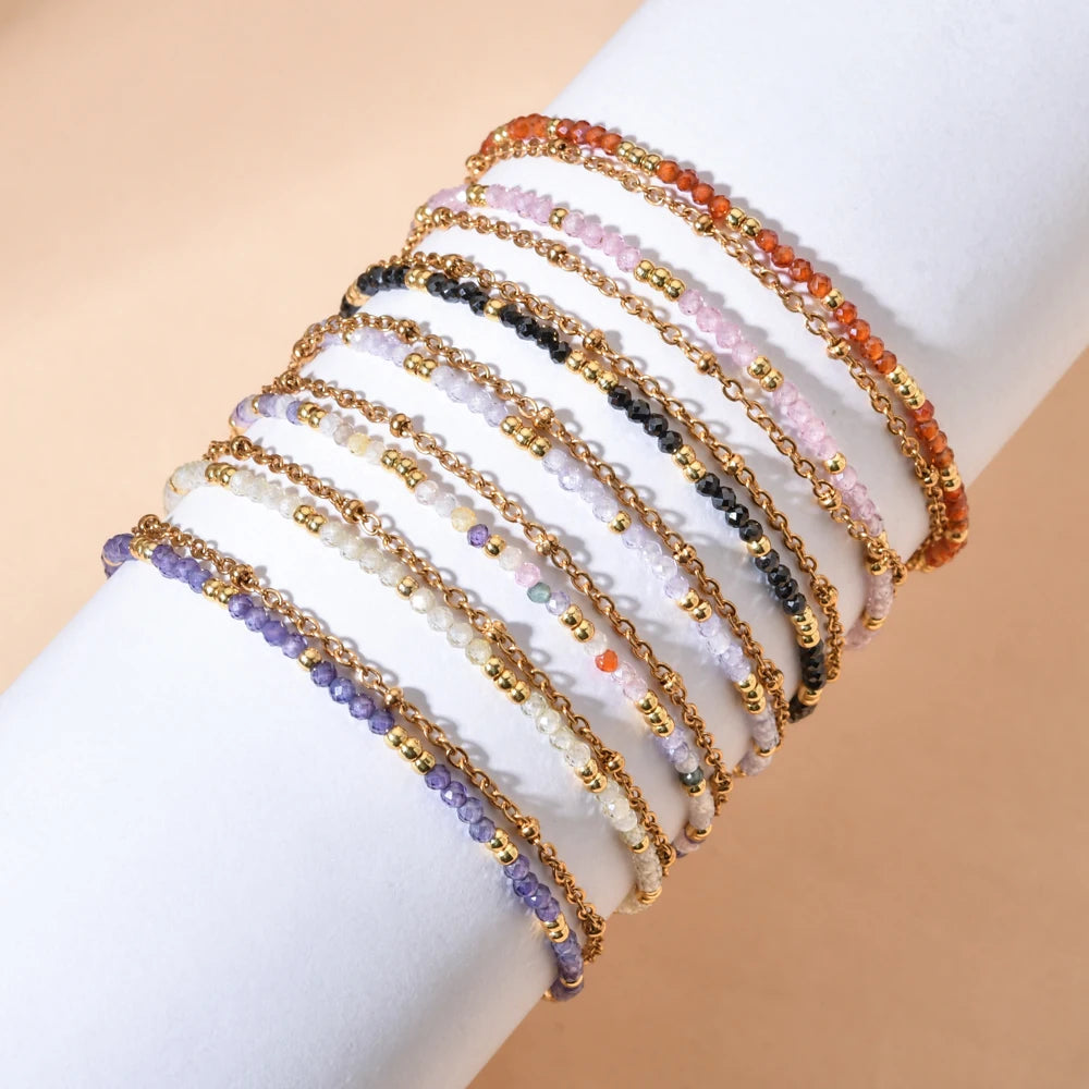Layered Stainless Steel Chain Bracelet with Colorful Bead Accents - Image 1