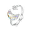 Silver Moon Star Open Ring For Women Rainbow Moonstone Zircon Adjustable Rings Lovely Party Jewelry Gift - Image 7