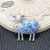 Blue White Porcelain Style Enamel Animal Brooch Rhinestone Crystal Butterfly Peacock Sheep Lapel Pin Vintage Women Jewelry Gift - Image 6