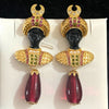 Vintage Arab Tribal Chief Black Moor Ancient Egyptian Statue Indian Chief Black Statue Pearl Drop Earrings - Image 3