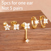 5PCS/10PCS Stainless Steel Zircon Flower Stud Earrings Sets For Women Four Leaf Grass Hoop Earring Daily Wear Jewelry - Image 10