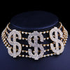 StoneFans Statement RICH Money Sign Rhinestone Choker Necklace for Women Crystal Big Letter Choker Collar Necklace Jewelry