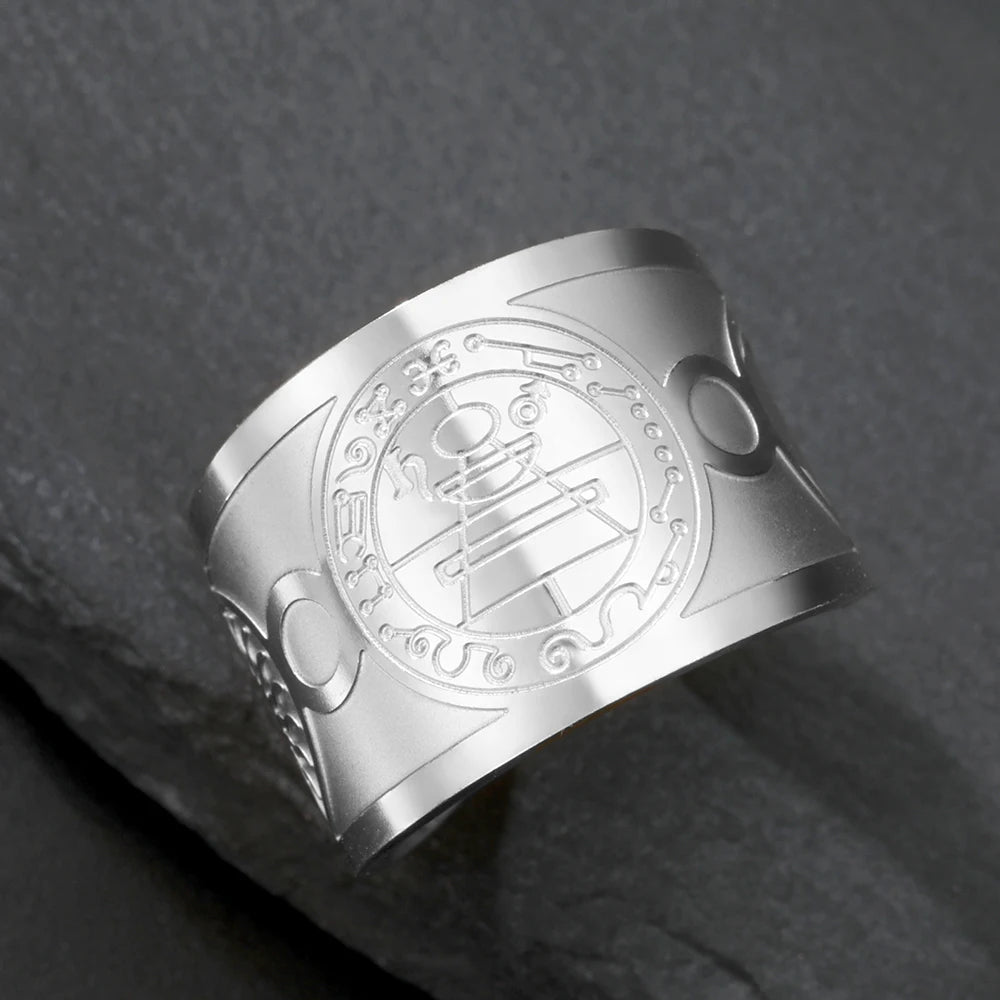 Wealth Fortune Amulet Kabbalah Adjustable Ring Men Solomon Secret Seal Finger Ring Stainless Steel Jewelry - Image 1
