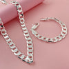 Silver 12mm Side Chain Bracelet 20cm Necklace Jewelry Set, Suitable For Men'S Daily Wear - Image 4
