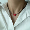 Long Black Braided Cord Ceramic Heart Pendant Necklace Niche Retro Minimalist Elegant Choker for Women - Image 4