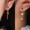 Gold Plated Stainless Steel Huggie Hoop Earrings for Women Chic Vintage Natural Stone Charms Jewelry - Image 21