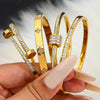 Stainless Steel CZ Bangle Bracelet for Women Silver Plated Clover Open Cuff Bangles No Fade Jewelry - Image 4
