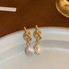 French Elegant Gold Color Bean Spliced Flat Imitation Pearl Earrings for Korean Jewelry Party Women's Sweet Accessories - Image 4