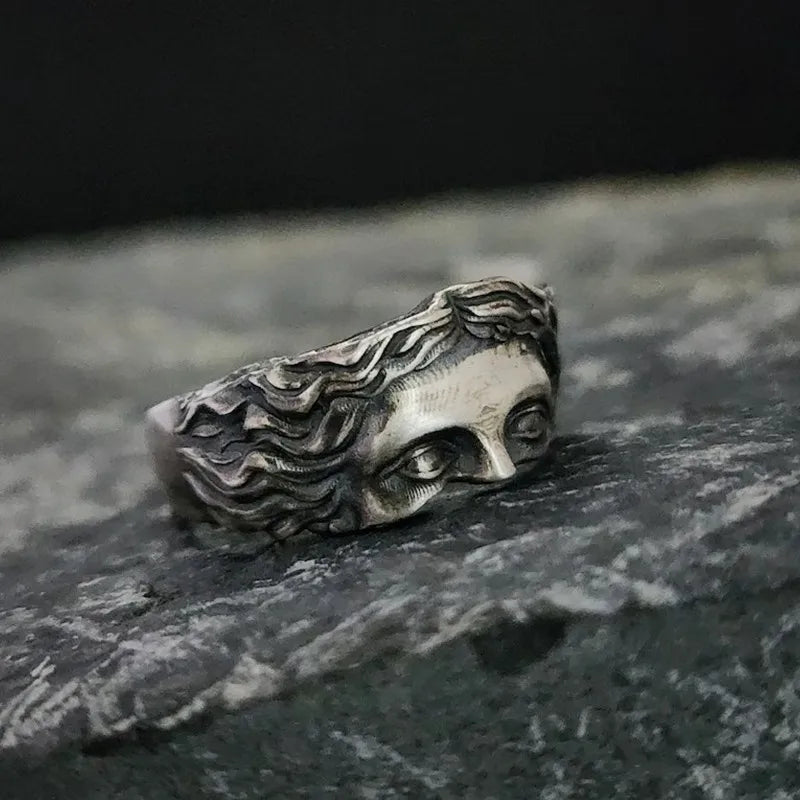 Rings For Men Creative Venus Mask Ring, Retro Thai Silver Relief With Adjustable Opening Ring Confessing Gift - Image 1