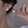 Silver Stud Earrings Cherry Blossom Tassel Unique Simple Elegant Accessories - Image 1