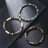 Coconut Wood Bead Stretch Bracelet with Blue and Multicolor Accents - Image 2