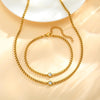 2pcs/set Round Single Cubic Zirconia Necklace Bracelet For Women Stainless Steel Square Chain Jewelry Gifts - Image 2