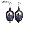 Rose Raven with Moon Dangle Earring Black Lace Earrings Oval Glass Photo Jewelry Gifts Party - Image 3