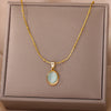 Stone Opal Oval Necklace For Women Stainless Steel Gold Color Oval Stone Pendant Necklace Wedding Aesthetic Jewelry Gift - Image 15