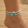 Cute Blue Starfish Beaded Anklets Set for Matching Handmade Elastic Foot Bracelets Summer Holiday Jewelry Friend Gift - Image 1