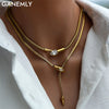 316L Stainless Steel Snake-Chain Necklace with Small Stone Pendant - Image 1