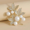 Pearl Maple Leaf Rhinestone Brooches For Women Elegant Metal Fixed Clothing Pins Daily Jewelry Accessories - Image 5