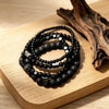 4Pcs/Set Black Gall Stone Volcanic Stone Wood Beads Multi-layer Men's Combination Elastic Bracelet For Couple Friends Jewelry - Image 5