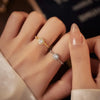 Silver Shiny Square Zircon Chain Adjustable Ring for Women Wedding Jewelry Accessories - Image 1