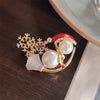 Alloy Snowman Brooch Pin with Pearl Details and Red Hat - Image 4