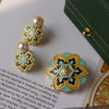 Vintage Baroque Embossed Enamel Flower Brooches Stud Earring Set Pearl Brooch Women Clothing Party Accessories Gift - Image 5