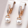 Rose Gold Color Pearl Drop Earrings for Women Unique Zircon Accessories Bridal Wedding Jewelry - Image 1