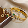 Retro Charm Stainless Steel Green Rhinestone Stone Cuff Bracelets Set for Women Cuff Bracelets Daily Party Gift - Image 4