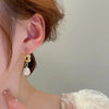 French Elegant Gold Color Bean Spliced Flat Imitation Pearl Earrings for Korean Jewelry Party Women's Sweet Accessories - Image 1