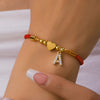 Stainless Steel Gold Color Heart A-Z Initial Letter Bracelet Men Luck Red Rope Charm Bracelet For Women Men Jewelry Gift - Image 1