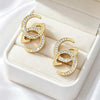 Rhinestone Interlocking Letter Earrings Double CZ Stud Earrings For Women Bridal Bridesmaid Wear - Image 3