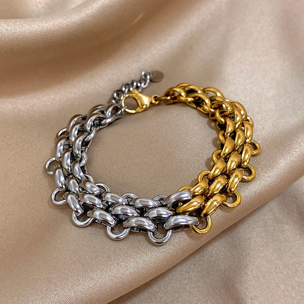 Greatera Niche Handmade Braided Titanium Steel Men's Bracelet Classic Contrast Color Design Chain Bangle For Women - Image 1