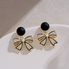 Round Bow Drop Earrings for Women Black Enamel Oil Imitation Pearl Crystal Dangle Earrings Cute Sweet Party Jewelry Gift - Image 4