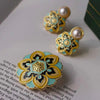 Vintage Baroque Embossed Enamel Flower Brooches Stud Earring Set Pearl Brooch Women Clothing Party Accessories Gift - Image 4