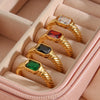 Thin Ring Band Texture Engraved Small Square Cubic Zirconia Stone Ring Black White Green Red Gemstone Ring - Image 13
