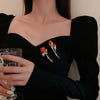 Crystal Red Color Two Tulip Flower Brooch For Women CZ Full Of Rhinestone Leaf Shiny Lapel Pins Wedding Party Badge Jewelry - Image 2