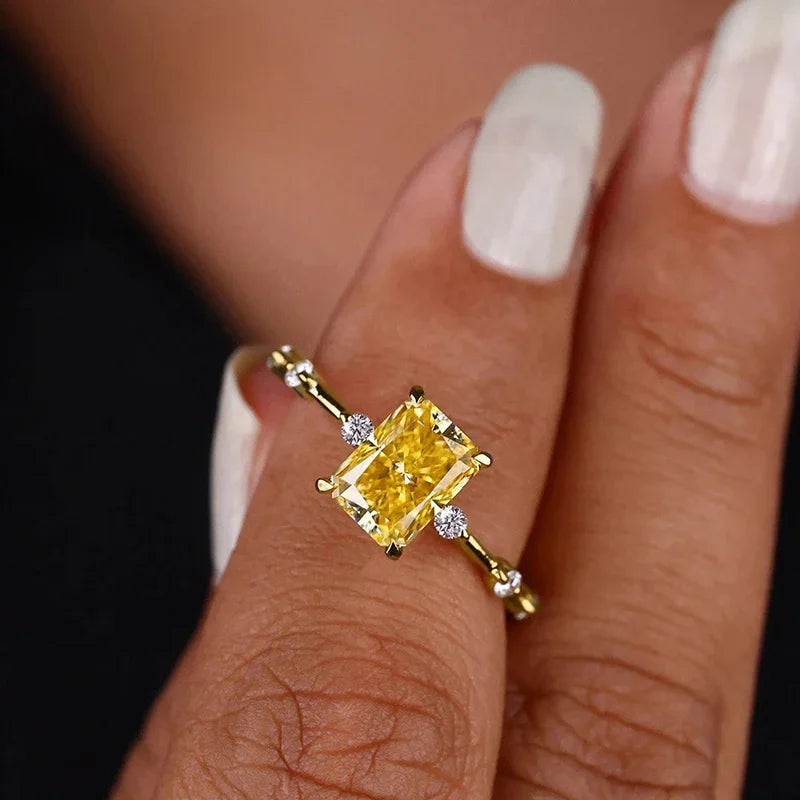 Lady Yellow Zirconia Ring Female Engagement Ceremony Jewelry Stylish Bridal Wedding Band Accessories Gift - Image 1
