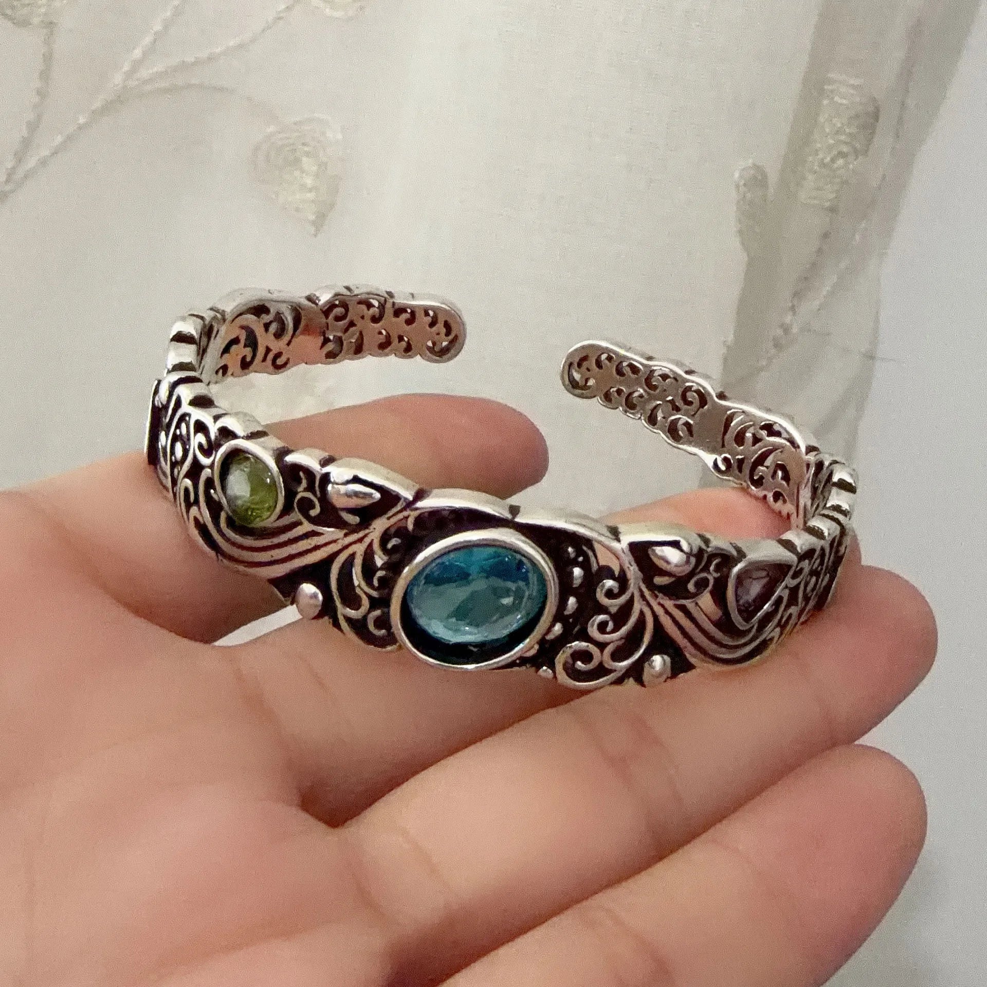 Silver Bracelets for Women Men String Accessories Vintage Blue Zircon Pattern Pendant Party Jewelry Gift - Image 1